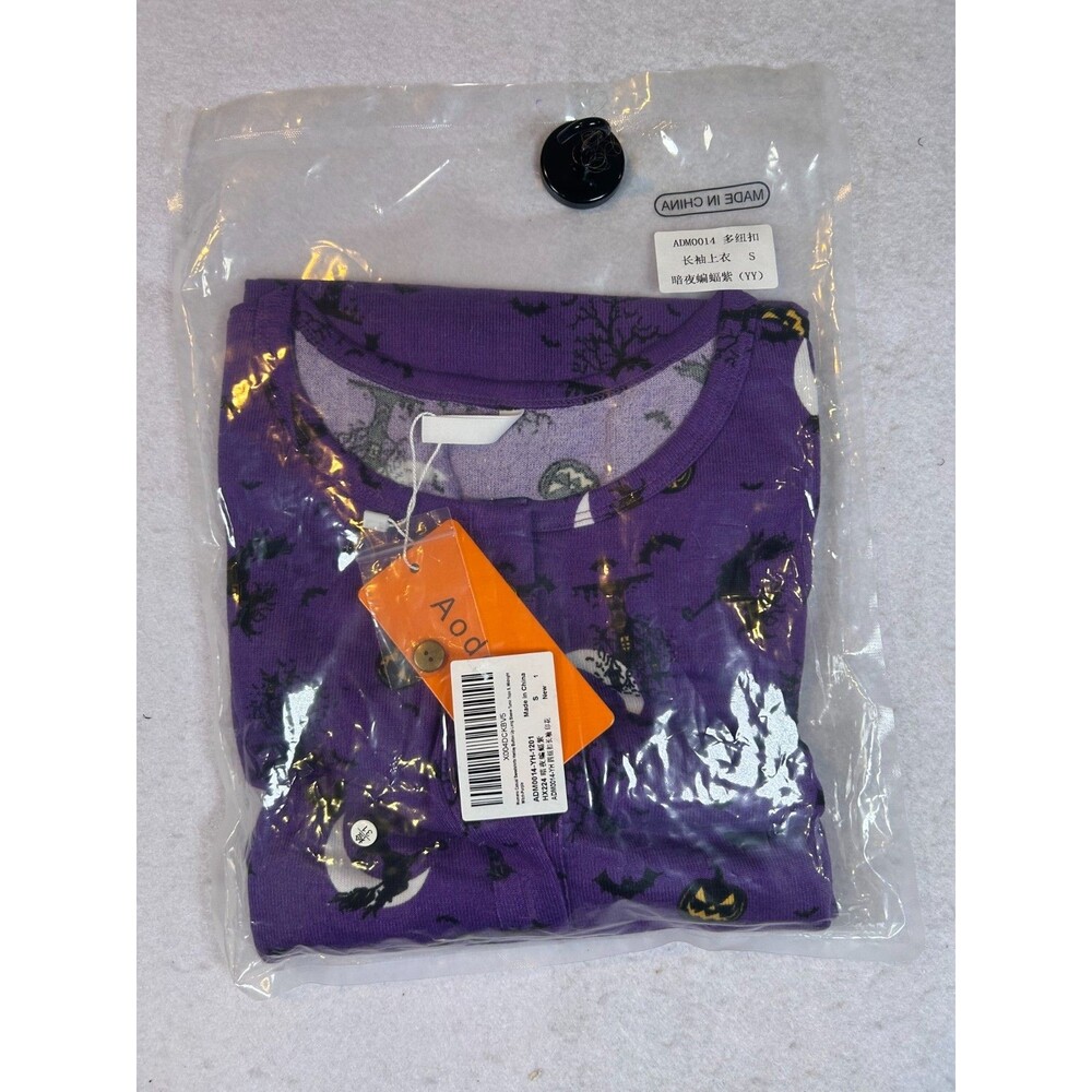 Women’s Purple Halloween Long Sleeve Shirt Size S Bats Pumpkins Witch New